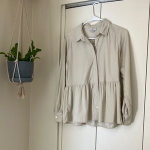 Beige corduroy ruffle hem button up